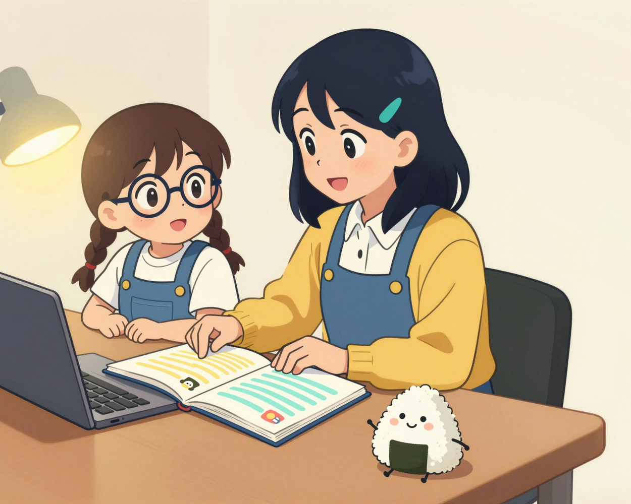 A student and teacher in a cosy one-to-one lesson at a warm desk